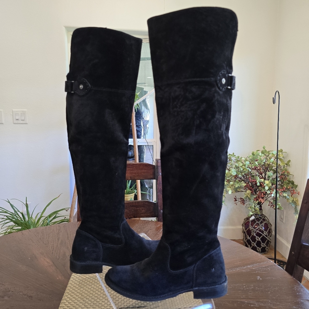NWB Frye Black Suede Over-the-Knee Boots Extended Calf 7M